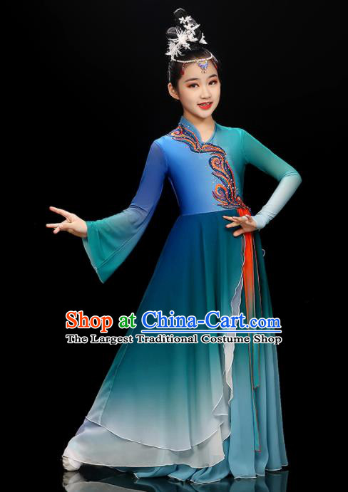 Chinese Opening Dance Garment Costume Fan Dance Blue Dress Traditional Dancewear Children Classical Dance Clothing