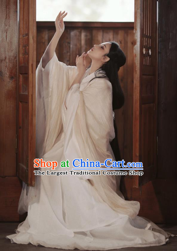 Chinese Traditional White Hanfu Clothing Ancient Swordswoman Dress Outfits Wei Dynasty Princess Costumes