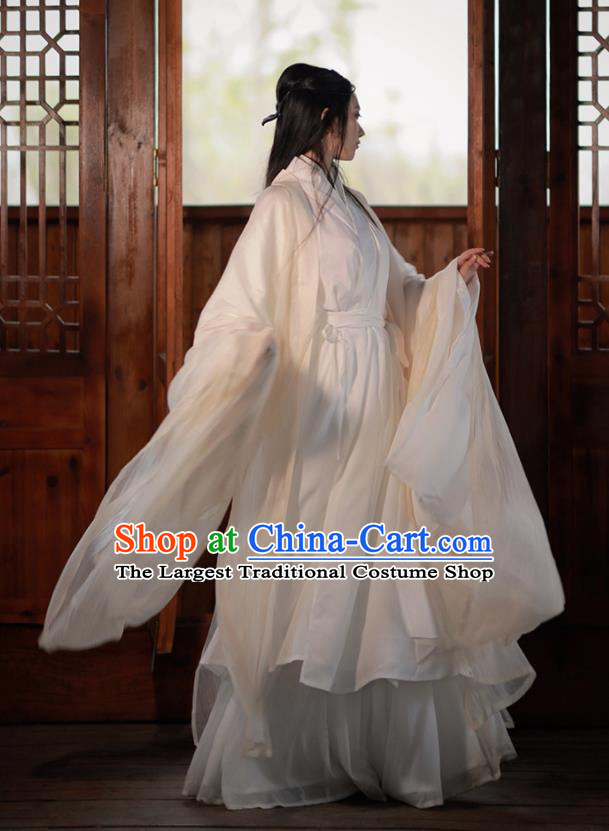 Chinese Traditional White Hanfu Clothing Ancient Swordswoman Dress Outfits Wei Dynasty Princess Costumes