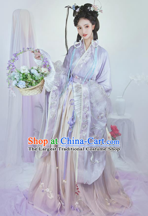 Chinese Southern and Northern Dynasties Princess Costumes Traditional Court Hanfu Clothing Ancient Goddess Lilac Dresses Complete Set