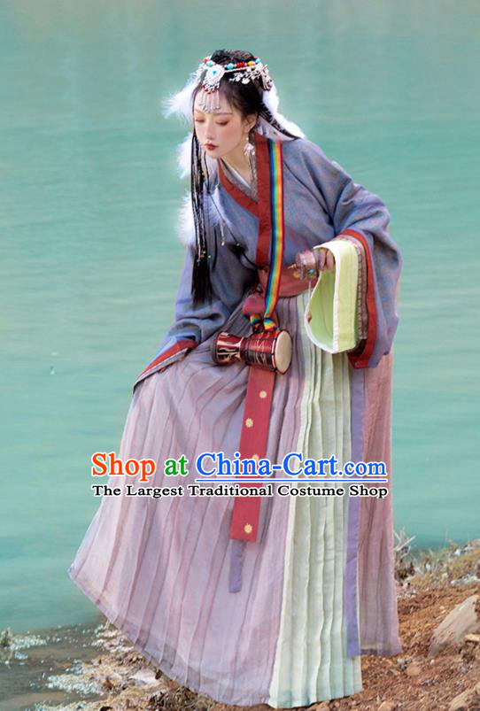 Chinese Jin Dynasty Princess Garment Costumes Ancient Noble Woman Clothing Traditional Purple Hanfu Dress