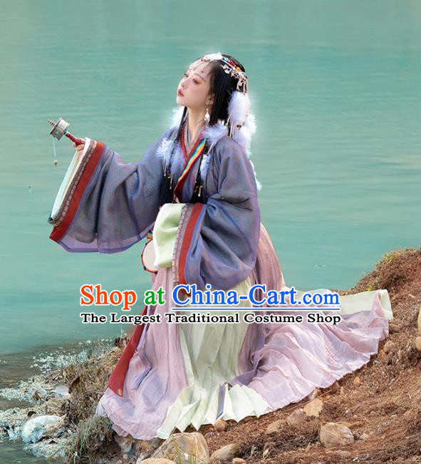 Chinese Jin Dynasty Princess Garment Costumes Ancient Noble Woman Clothing Traditional Purple Hanfu Dress
