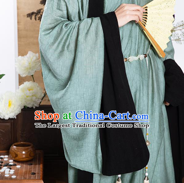 Chinese Ancient Scholar Clothing Traditional Hanfu Green Long Gown Ming Dynasty Taoist Garment Costumes for Men
