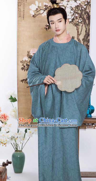 Chinese Song Dynasty Prince Garment Costumes Ancient Scholar Clothing Traditional Noble Childe Blue Hanfu Robe for Men