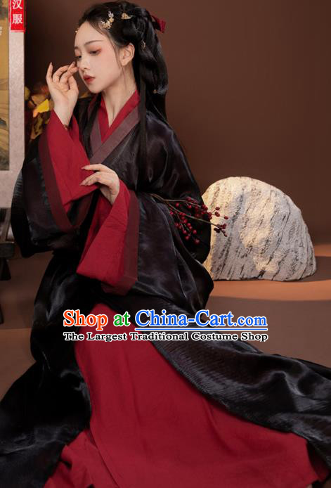 Chinese Han Dynasty Court Lady Garment Costumes Ancient Princess Clothing Traditional Yarn Hanfu Dress