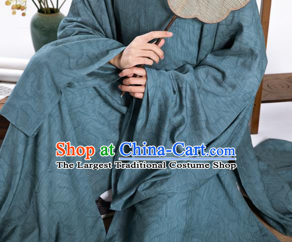Chinese Song Dynasty Prince Garment Costumes Ancient Scholar Clothing Traditional Noble Childe Blue Hanfu Robe for Men