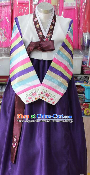 Korean Bride Purple Dress Korea Festival Garment Costumes Traditional Clothing Stripes Hanbok