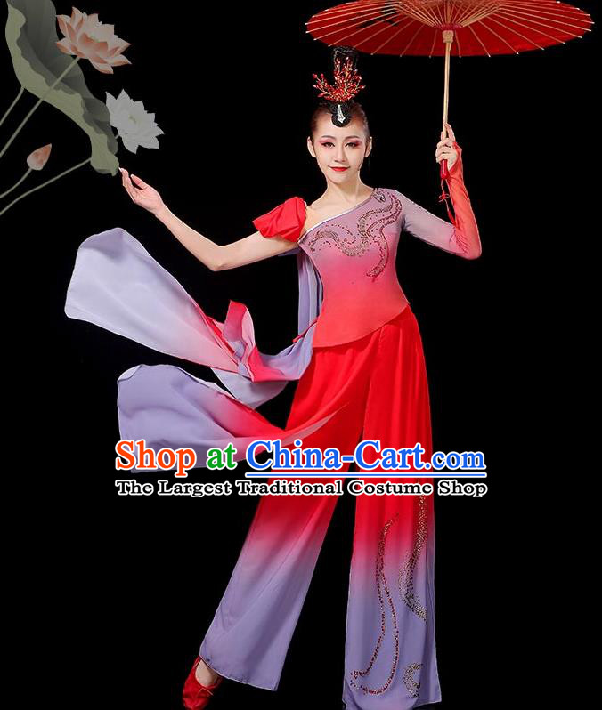 Chinese Women Solo Dance Red Outfit Classical Dance Clothing Umbrella Dance Costumes Water Sleeve Dance Garment