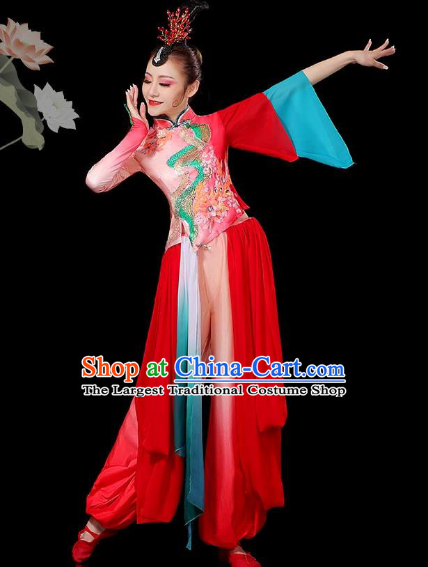 Chinese Yangko Dance Garment Women Solo Dance Red Outfit Classical Dance Clothing Umbrella Dance Costumes