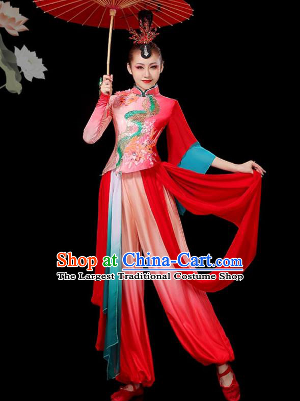 Chinese Yangko Dance Garment Women Solo Dance Red Outfit Classical Dance Clothing Umbrella Dance Costumes