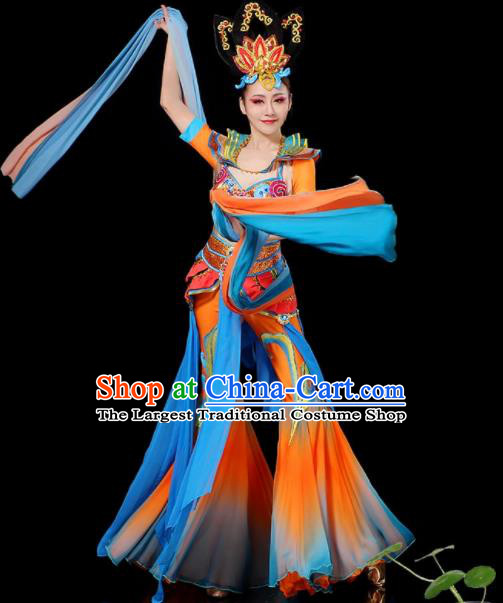 Chinese Classical Dance Costumes Flying Apsaras Dance Garment Women Group Dance Orange Outfit Thousands Hands Guanyin Dance Clothing