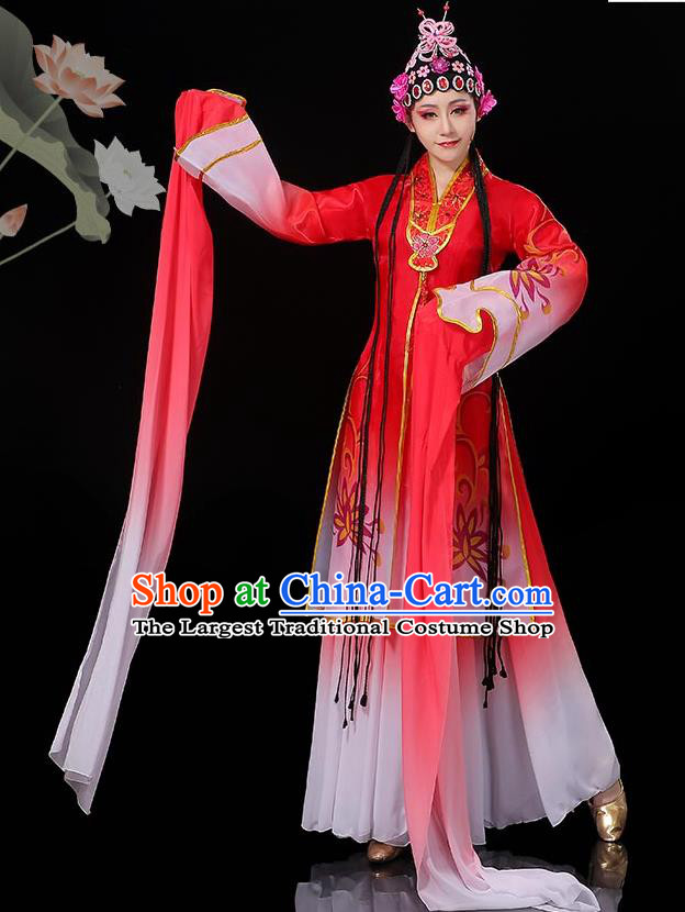 Chinese Women Group Dance Red Dress Opera Dance Clothing Classical Dance Costumes Water Sleeve Dance Garment