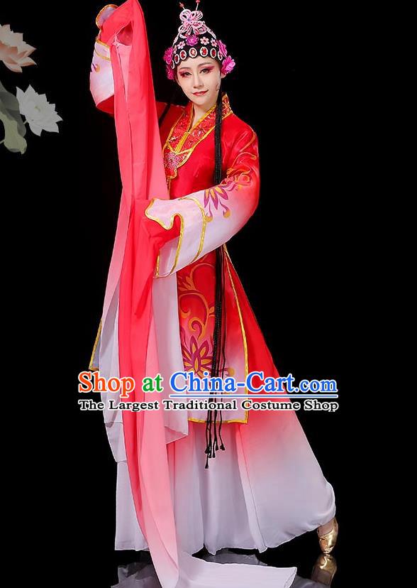 Chinese Women Group Dance Red Dress Opera Dance Clothing Classical Dance Costumes Water Sleeve Dance Garment