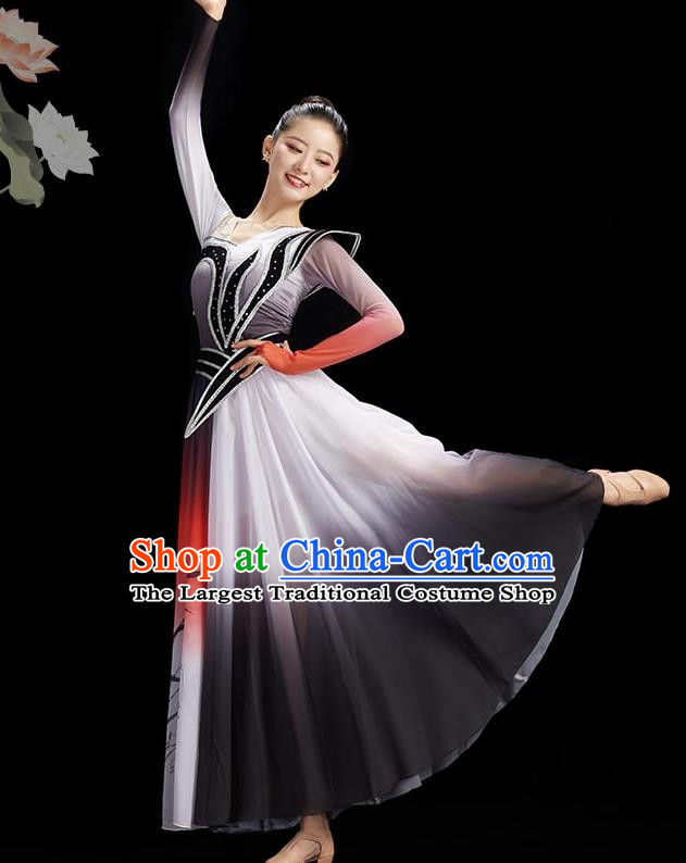 Chinese Classical Dance Costumes Ink Painting Orchids Garment Women Umbrella Dance Grey Dress Fairy Dance Clothing