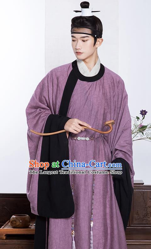 Chinese Ancient Scholar Clothing Traditional Hanfu Violet Robe Ming Dynasty Taoist Garment Costumes