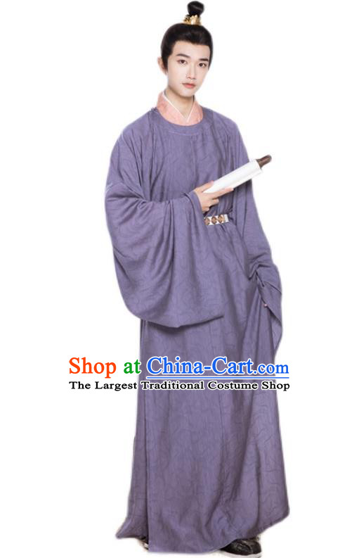 Chinese Song Dynasty Royal Prince Garment Costumes Ancient Scholar Clothing Traditional Hanfu Purple Robe for Men