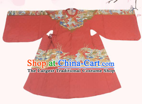 Chinese Ming Dynasty Garment Costumes Ancient Queen Clothing Traditional Hanfu Red Brocade Robe for Women