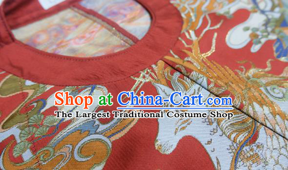Chinese Ming Dynasty Garment Costumes Ancient Queen Clothing Traditional Hanfu Red Brocade Robe for Women