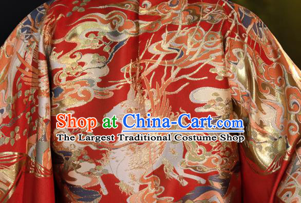 Chinese Ming Dynasty Garment Costumes Ancient Queen Clothing Traditional Hanfu Red Brocade Robe for Women