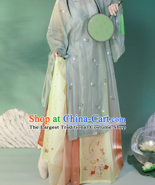 Chinese Traditional Hanfu Green Shirt and Horse Face Skirt Ming Dynasty Garment Costumes Ancient Rich Lady Clothing