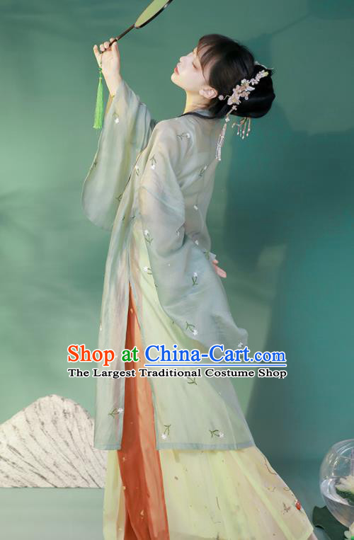 Chinese Traditional Hanfu Green Shirt and Horse Face Skirt Ming Dynasty Garment Costumes Ancient Rich Lady Clothing