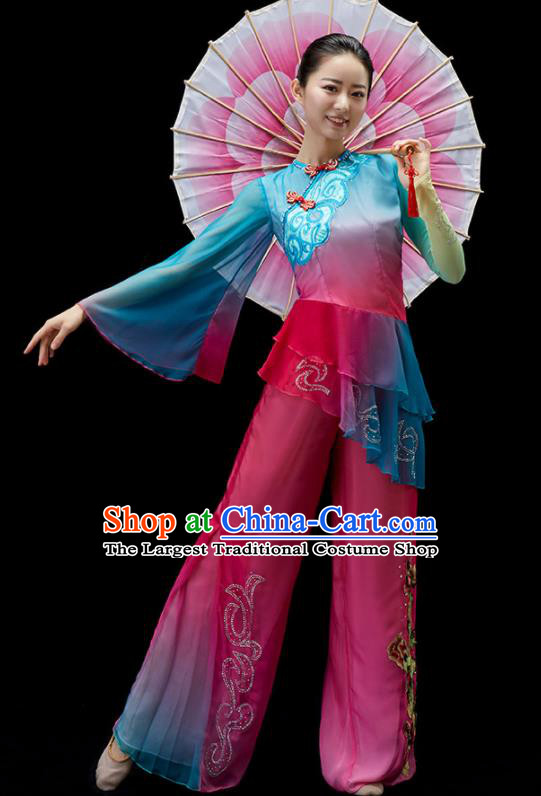 Chinese Umbrella Dance Clothing Women Group Dance Costume Folk Dance Outfit Yangko Dance Garment