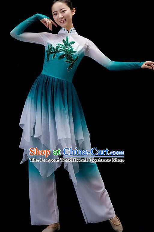 Chinese Yangko Dance Garment Umbrella Dance Clothing Women Group Dance Costume Folk Dance Blue Outfit