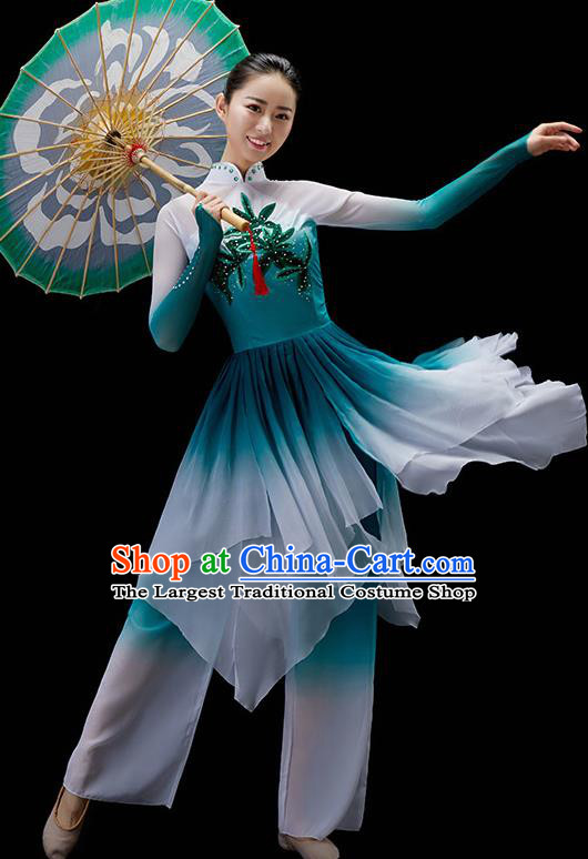 Chinese Yangko Dance Garment Umbrella Dance Clothing Women Group Dance Costume Folk Dance Blue Outfit