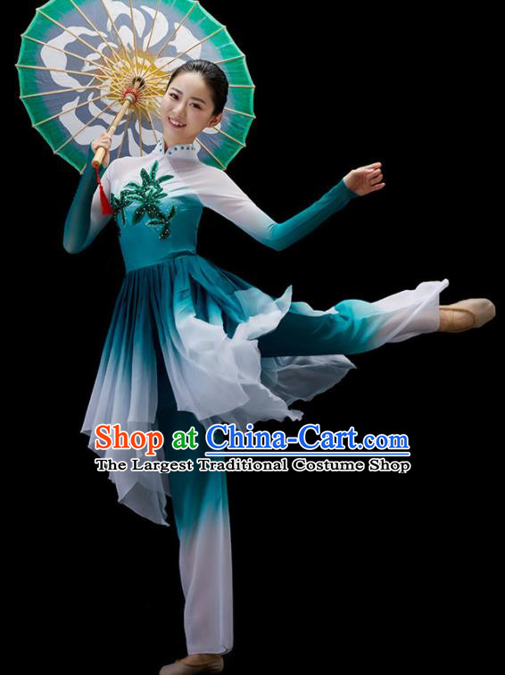 Chinese Yangko Dance Garment Umbrella Dance Clothing Women Group Dance Costume Folk Dance Blue Outfit