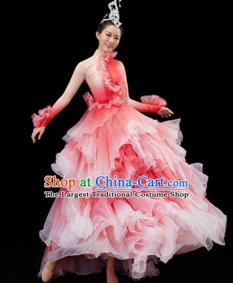 Chinese Modern Dance Pink Dress Flower Dance Garment Opening Dance Clothing Women Group Dance Costume