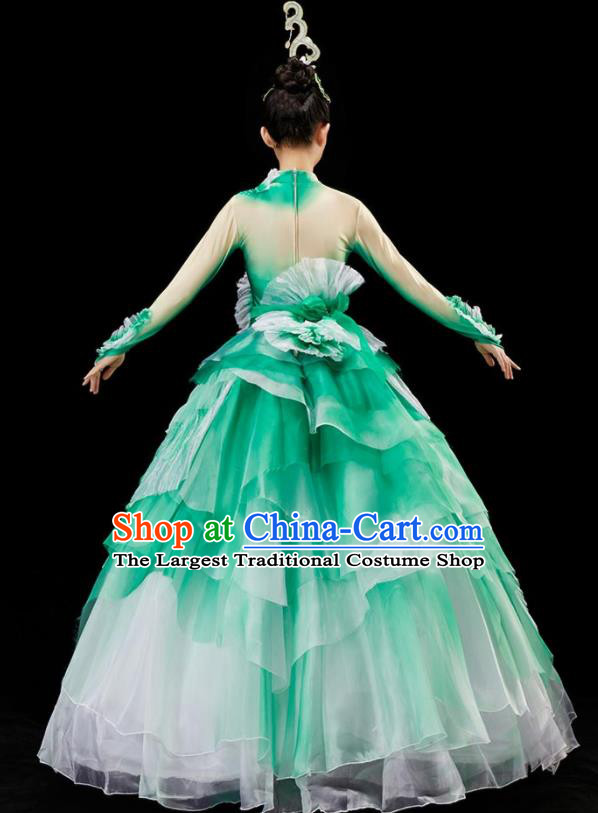 Chinese Women Group Dance Costume Modern Dance Green Dress Flower Dance Garment Opening Dance Clothing