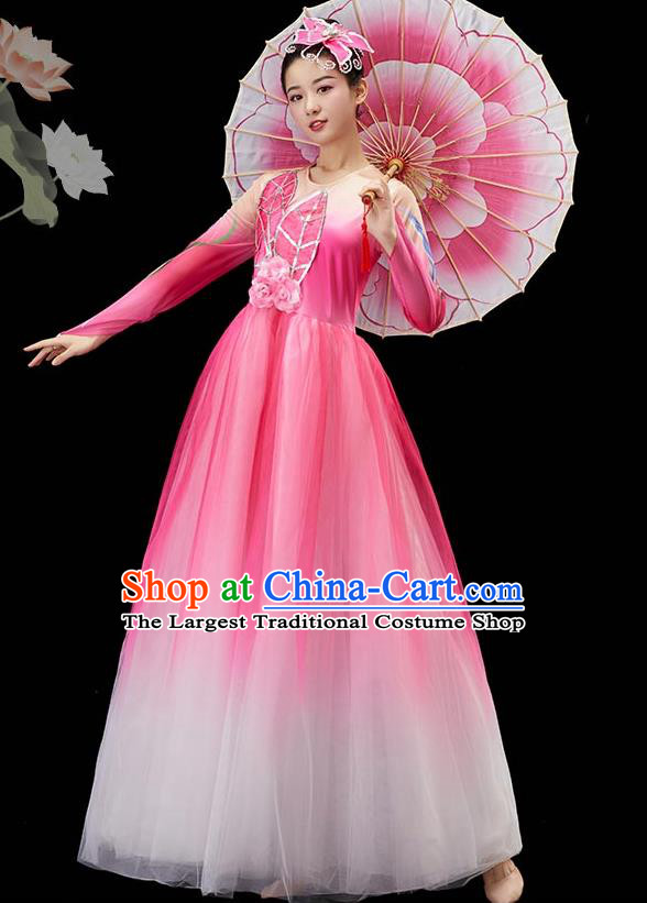 Chinese Umbrella Dance Garment Classical Dance Clothing Women Group Dance Costume Jasmine Dance Pink Dress