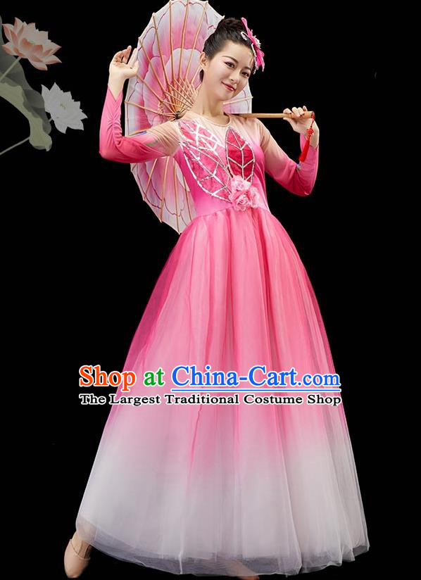 Chinese Umbrella Dance Garment Classical Dance Clothing Women Group Dance Costume Jasmine Dance Pink Dress