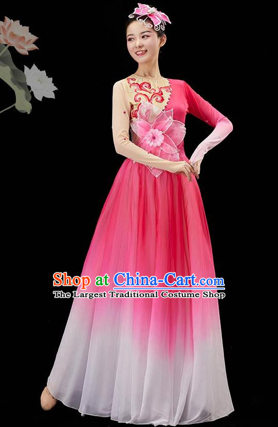 Chinese Jasmine Dance Pink Dress Umbrella Dance Garment Classical Dance Clothing Women Group Dance Costume