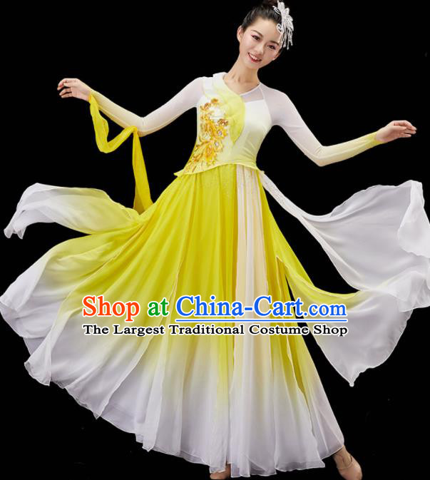 Chinese Woman Solo Dance Costume Goddess Dance Yellow Dress Umbrella Dance Garment Classical Dance Clothing