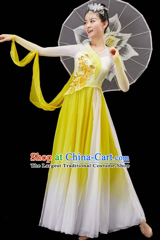 Chinese Woman Solo Dance Costume Goddess Dance Yellow Dress Umbrella Dance Garment Classical Dance Clothing