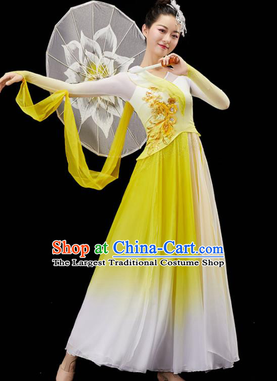 Chinese Woman Solo Dance Costume Goddess Dance Yellow Dress Umbrella Dance Garment Classical Dance Clothing