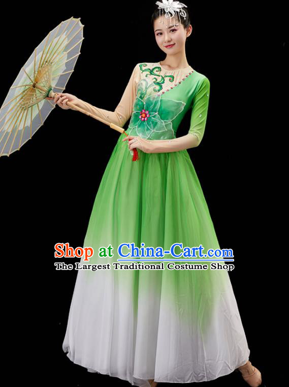 Chinese Classical Dance Clothing Woman Opening Dance Costume Modern Dance Green Dress Umbrella Dance Garment