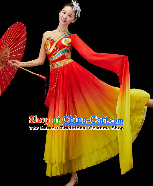 Chinese Umbrella Dance Garment Classical Dance Clothing Woman Water Sleeve Dance Costume Stage Performance Red Dress