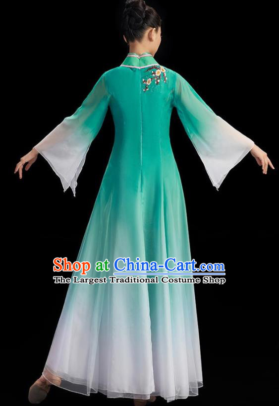 Chinese Women Group Dance Clothing Fan Dance Outfit Classical Dance Garment Costume Umbrella Dance Green Dress
