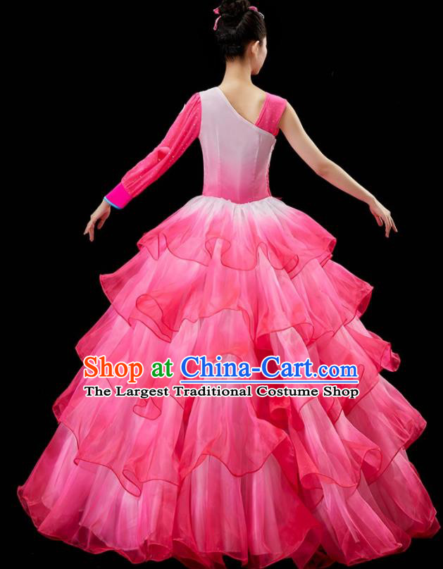 Top Modern Dance Clothing Spring Festival Gala Opening Dance Garment Women Chorus Costume Stage Performance Pink Dress