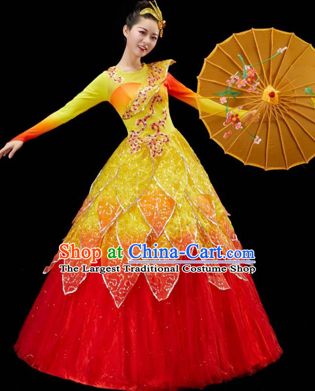 Women Flower Dance Costume Stage Performance Dress Modern Dance Clothing Chinese Spring Festival Gala Opening Dance Garment