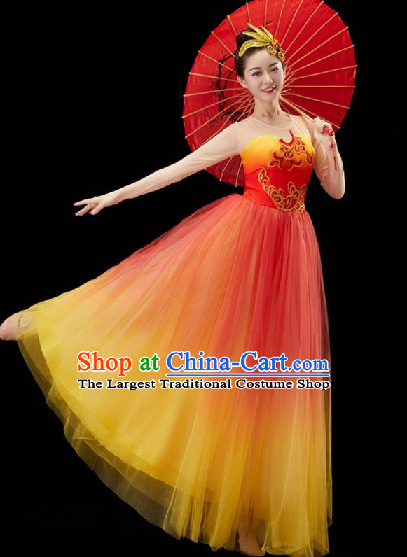 Chinese Spring Festival Gala Opening Dance Garment Women Umbrella Dance Costume Stage Performance Red Dress Modern Dance Clothing