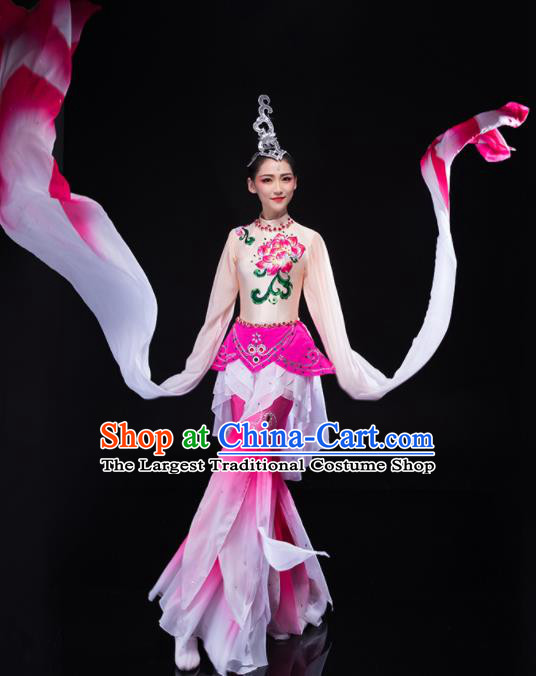 Chinese Stage Performance Megenta Outfit Classical Dance Clothing Water Sleeve Dance Garment Goddess Dance Costume