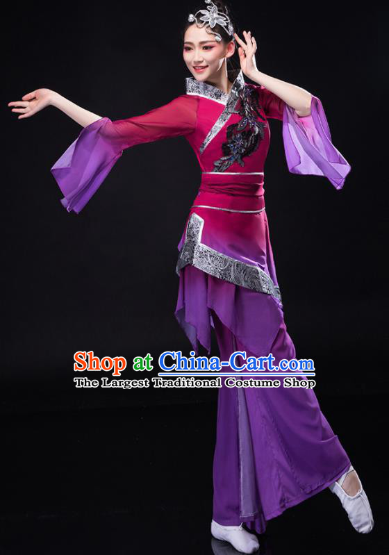 Chinese Folk Dance Costume Stage Performance Purple Outfit Yangko Dance Clothing Women Group Dance Dance Garments