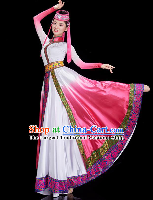 China Ethnic Costumes Mongol Nationality Dance Pink Dress Stage Performance Clothing Mongolian Women Garments