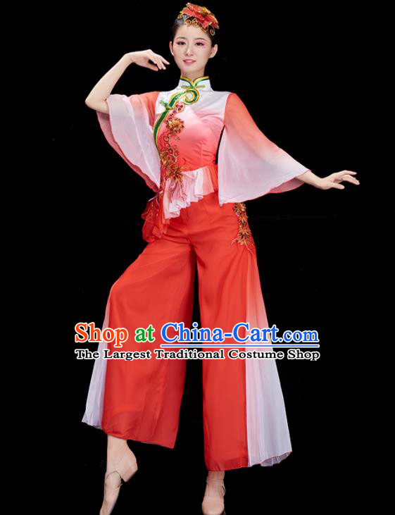 Chinese Women Group Dance Dance Garments Folk Dance Costume Stage Performance Red Outfit Jiaozhou Yangko Dance Clothing