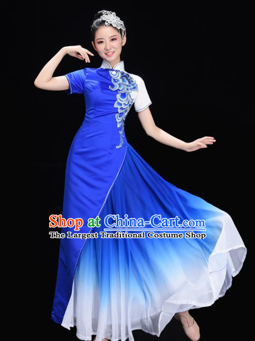 Chinese Stage Performance Royal Blue Dress Chorus Clothing Women Group Dance Garments Classical Dance Costume