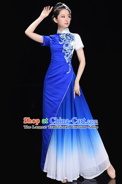 Chinese Stage Performance Royal Blue Dress Chorus Clothing Women Group Dance Garments Classical Dance Costume