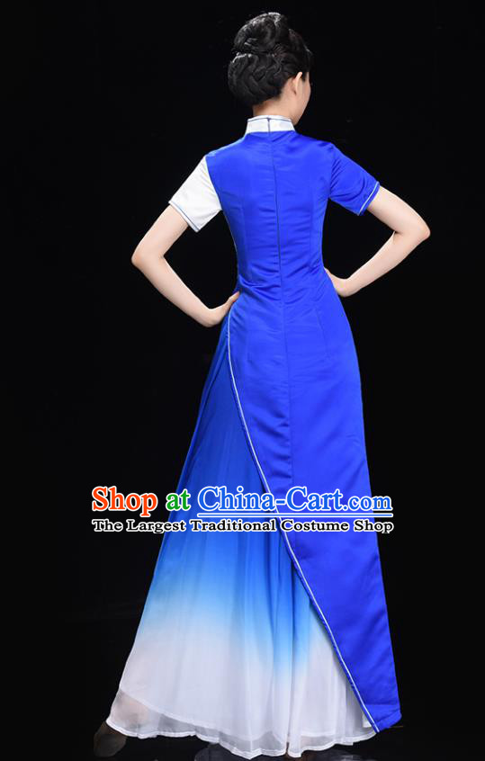 Chinese Stage Performance Royal Blue Dress Chorus Clothing Women Group Dance Garments Classical Dance Costume